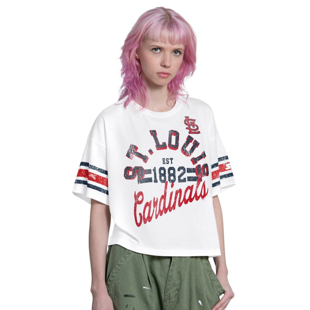 White St. Louis Cardinals Starter Women's Cropped Hurry Up Offense T-Shirt