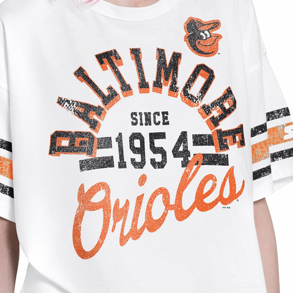 White Baltimore Orioles Starter Women's Cropped Hurry Up Offense T-Shirt