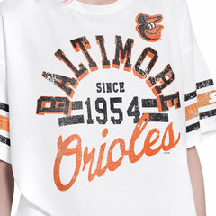White Baltimore Orioles Starter Women's Cropped Hurry Up Offense T-Shirt