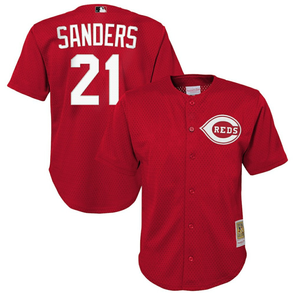 Red Deion Sanders Cincinnati Reds Mitchell & Ness Youth Cooperstown Mesh Batting Practice Jersey