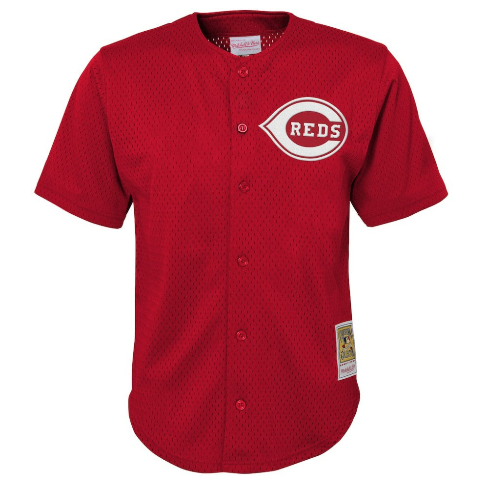 Red Deion Sanders Cincinnati Reds Mitchell & Ness Youth Cooperstown Mesh Batting Practice Jersey