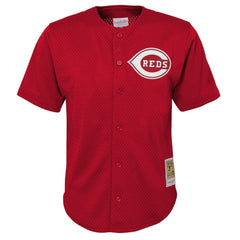 Red Deion Sanders Cincinnati Reds Mitchell & Ness Youth Cooperstown Mesh Batting Practice Jersey