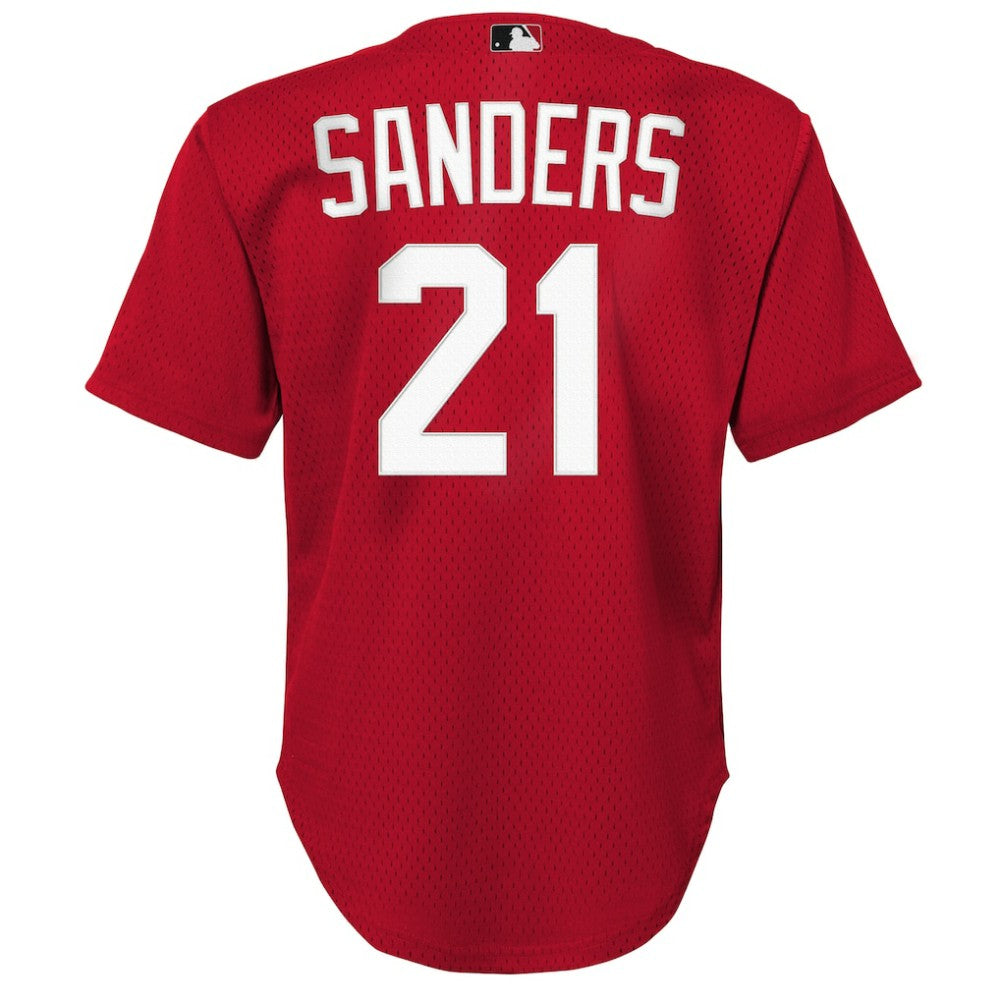 Red Deion Sanders Cincinnati Reds Mitchell & Ness Youth Cooperstown Mesh Batting Practice Jersey