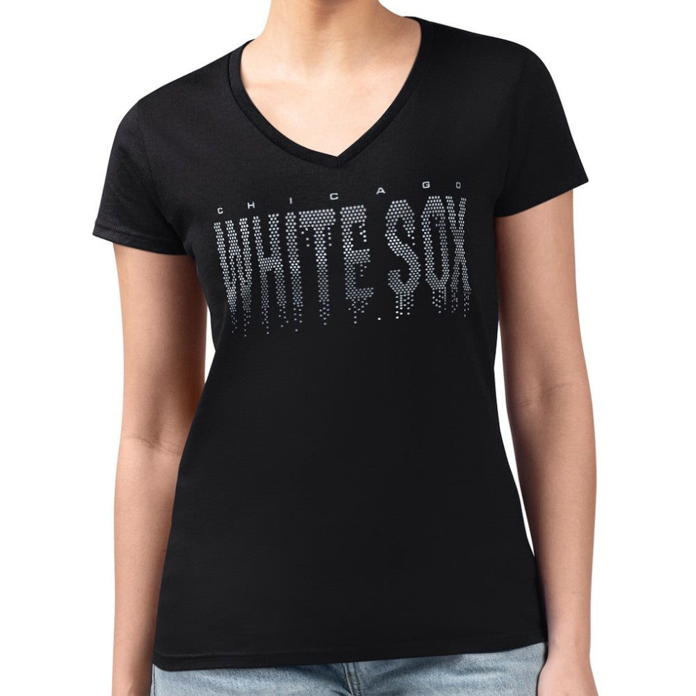 Black Chicago White Sox G-III 4Her by Carl Banks Women's Metallic Drop Lightweight V-Neck T-Shirt