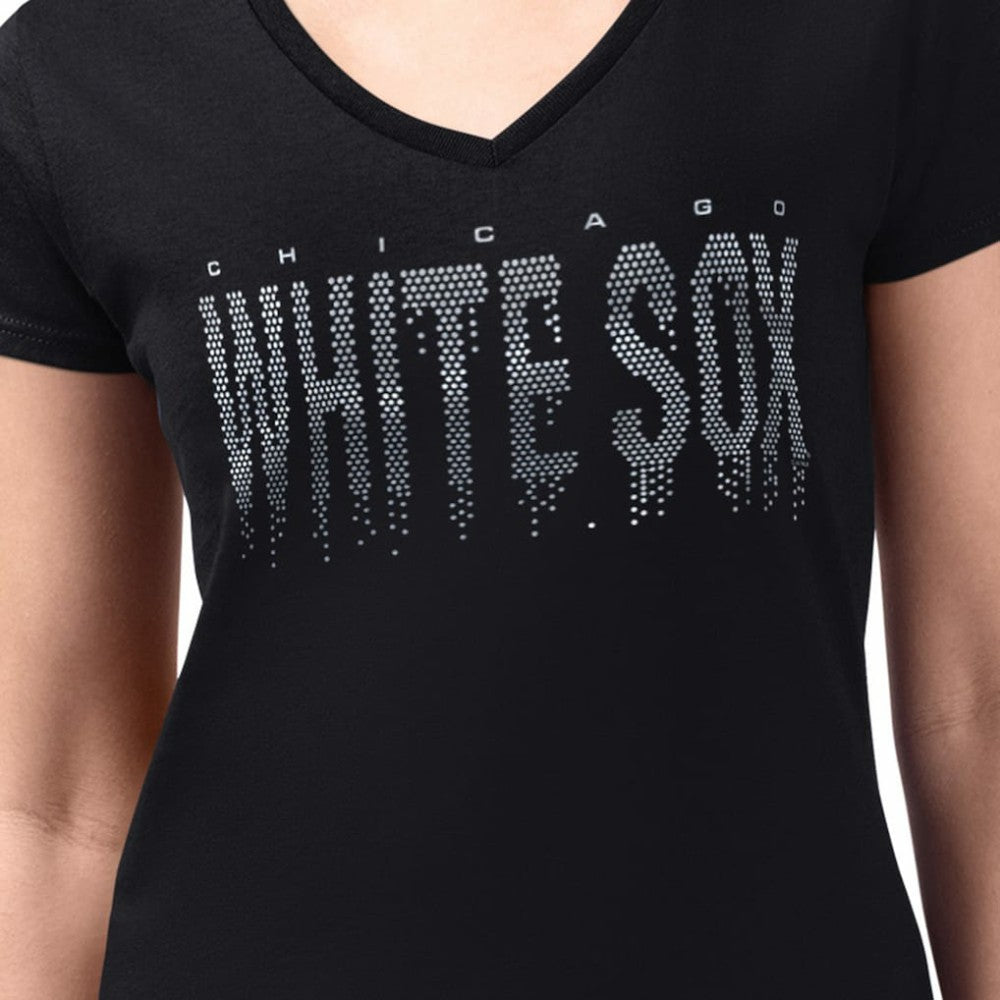 Black Chicago White Sox G-III 4Her by Carl Banks Women's Metallic Drop Lightweight V-Neck T-Shirt