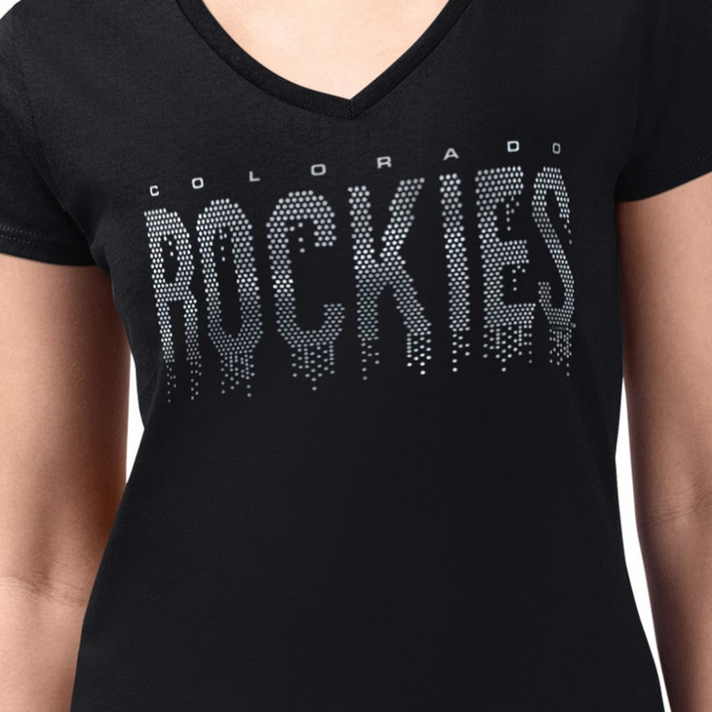 Black Colorado Rockies G-III 4Her by Carl Banks Women's Metallic Drop Lightweight V-Neck T-Shirt