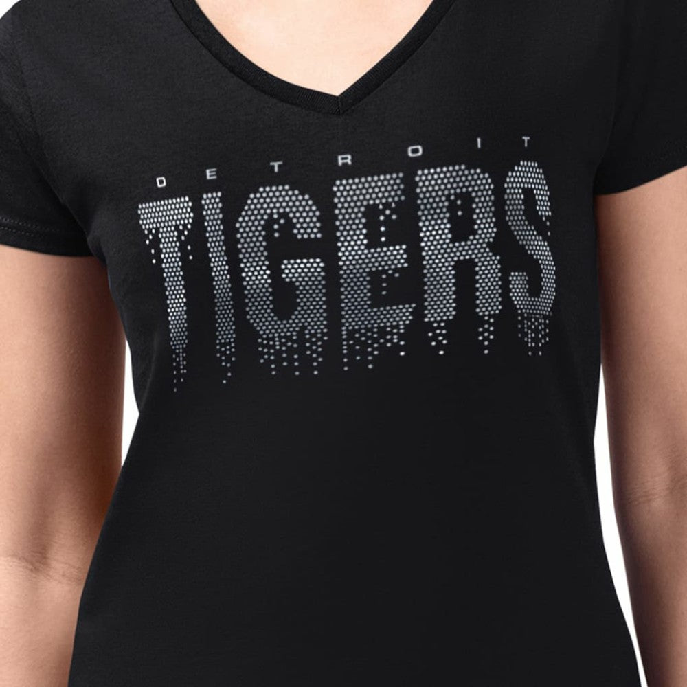 Black Detroit Tigers G-III 4Her by Carl Banks Women's Metallic Drop Lightweight V-Neck T-Shirt