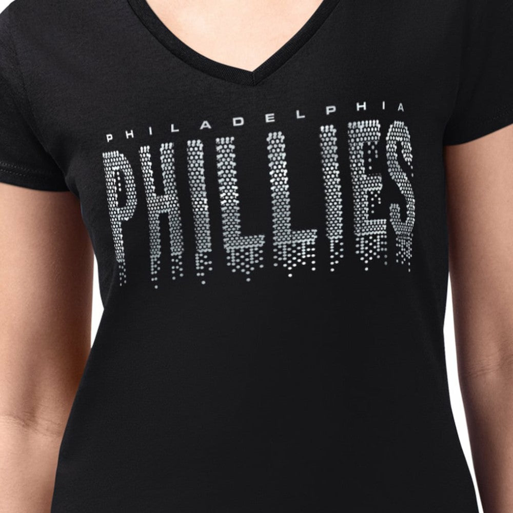 Black Philadelphia Phillies G-III 4Her by Carl Banks Women's Metallic Drop Lightweight V-Neck T-Shirt