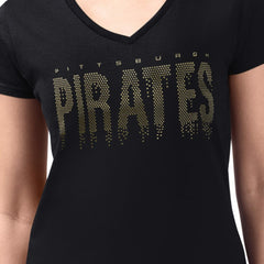 Black Pittsburgh Pirates G-III 4Her by Carl Banks Women's Metallic Drop Lightweight V-Neck T-Shirt