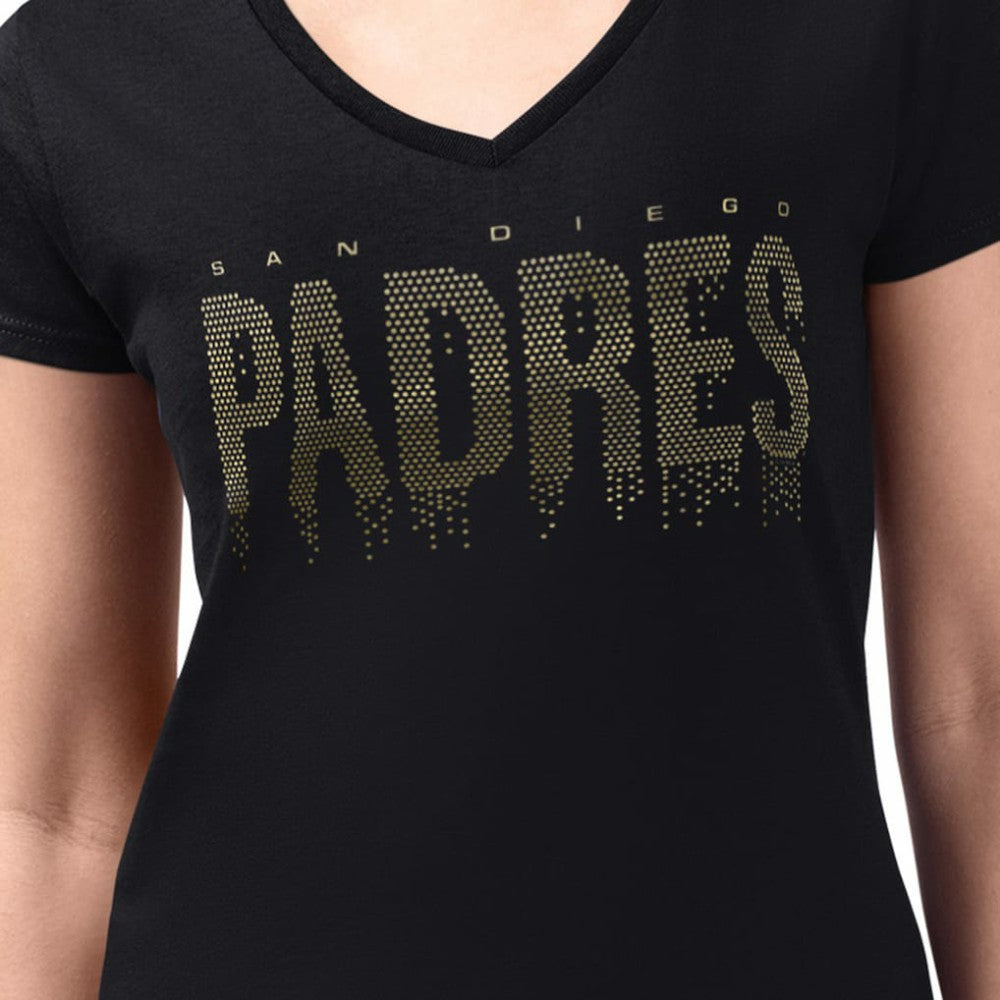 Black San Diego Padres G-III 4Her by Carl Banks Women's Metallic Drop Lightweight V-Neck T-Shirt