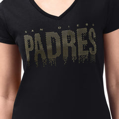 Black San Diego Padres G-III 4Her by Carl Banks Women's Metallic Drop Lightweight V-Neck T-Shirt