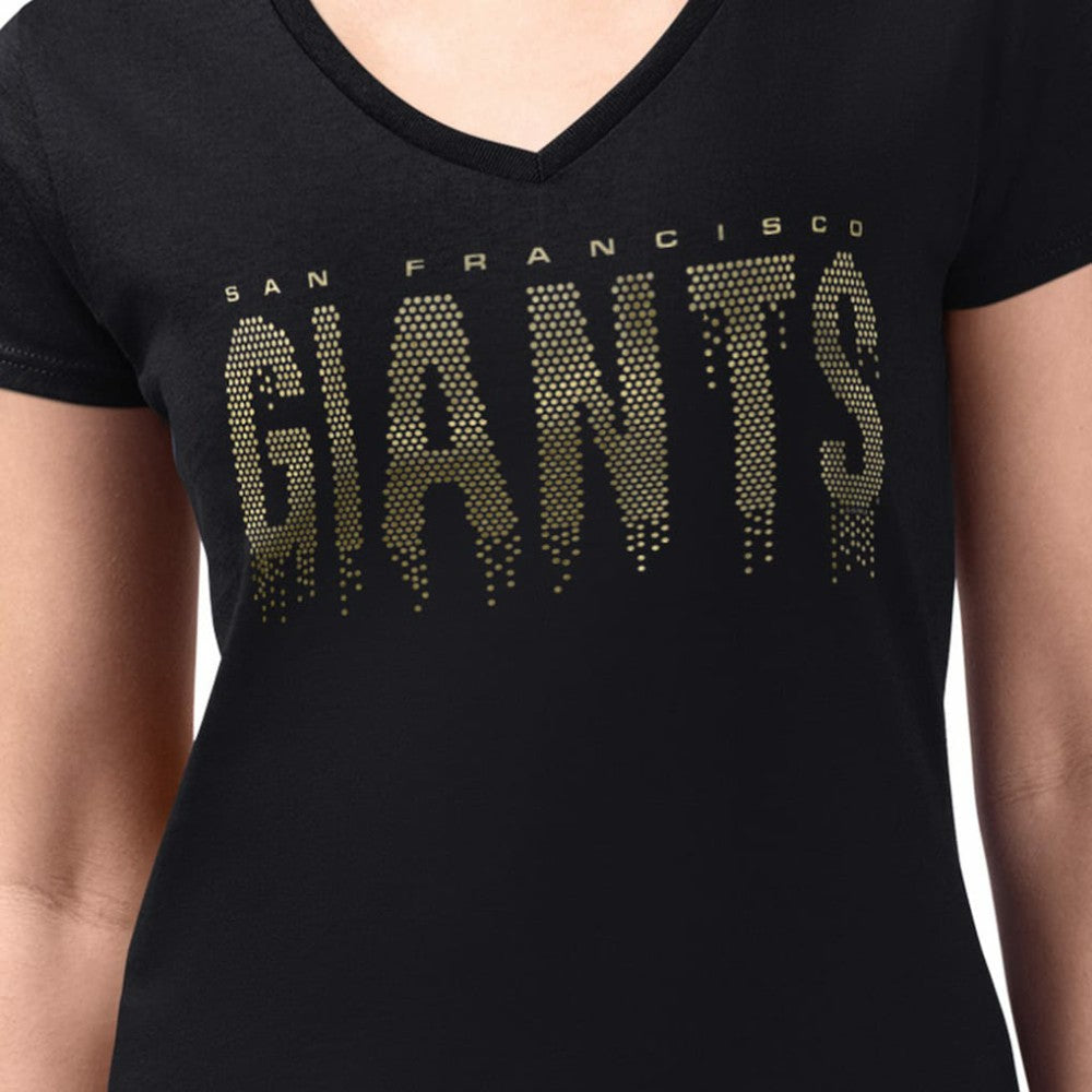 Black San Francisco Giants G-III 4Her by Carl Banks Women's Metallic Drop Lightweight V-Neck T-Shirt