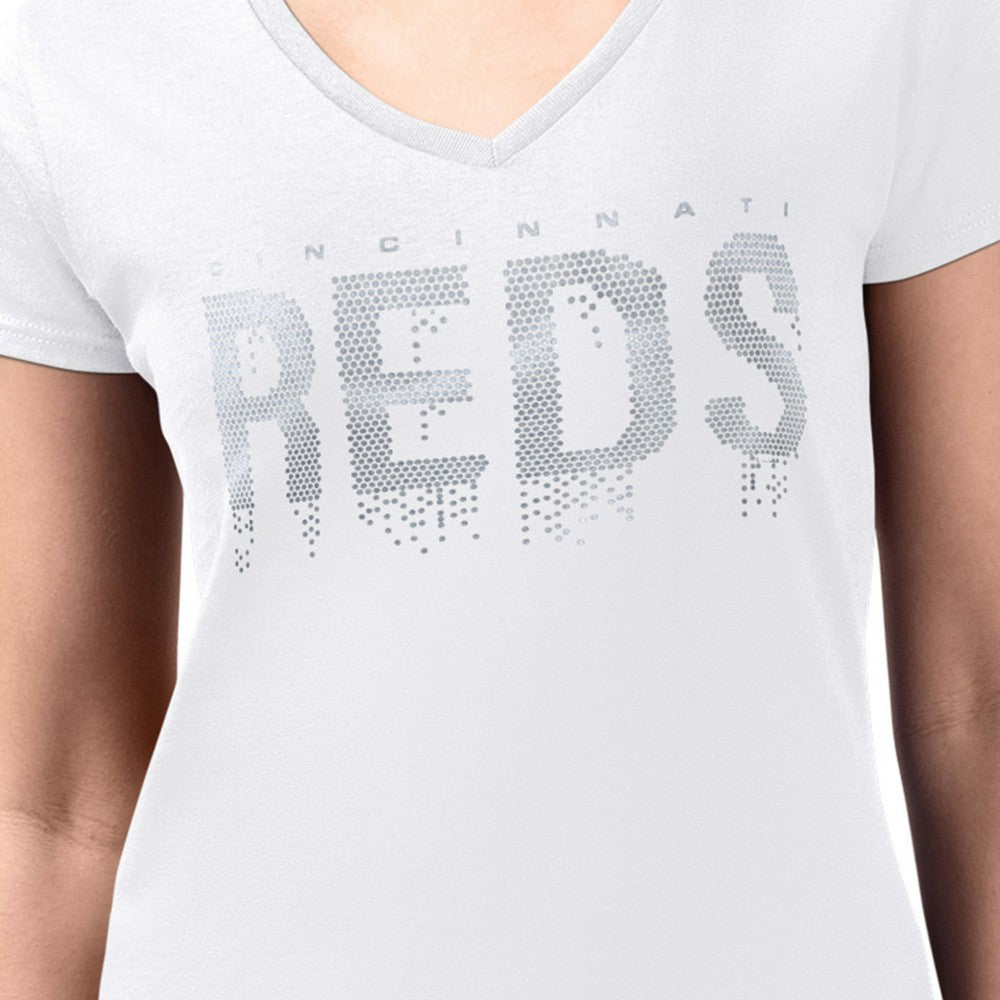 White Cincinnati Reds G-III 4Her by Carl Banks Women's Metallic Drop Lightweight V-Neck T-Shirt