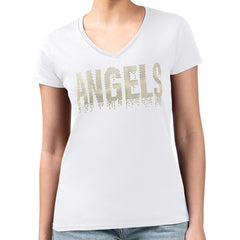 White Los Angeles Angels G-III 4Her by Carl Banks Women's Metallic Drop Lightweight V-Neck T-Shirt
