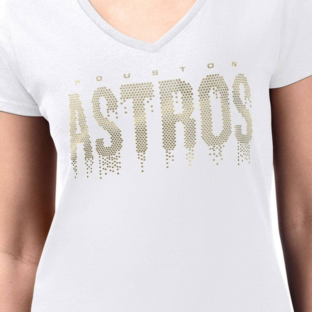 White Houston Astros G-III 4Her by Carl Banks Women's Metallic Drop Lightweight V-Neck T-Shirt
