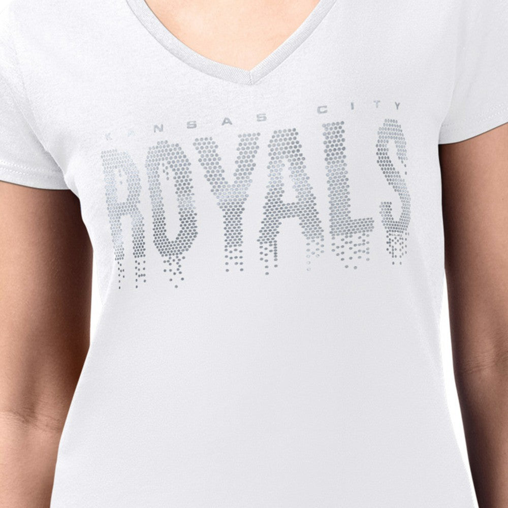 White Kansas City Royals G-III 4Her by Carl Banks Women's Metallic Drop Lightweight V-Neck T-Shirt