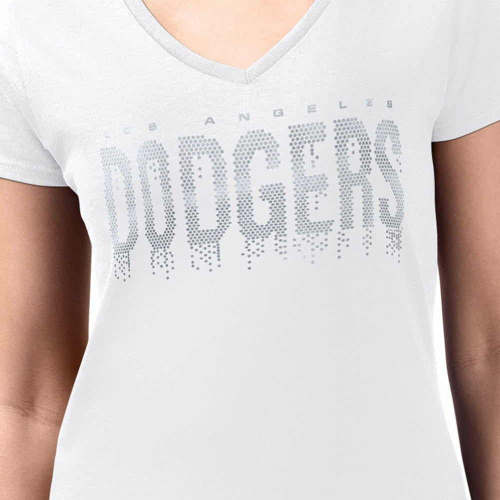 White Los Angeles Dodgers G-III 4Her by Carl Banks Women's Metallic Drop Lightweight V-Neck T-Shirt