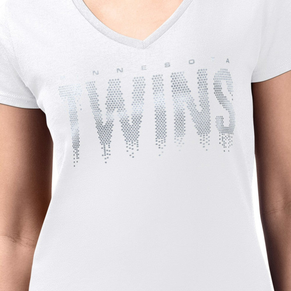White Minnesota Twins G-III 4Her by Carl Banks Women's Metallic Drop Lightweight V-Neck T-Shirt