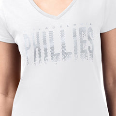 White Philadelphia Phillies G-III 4Her by Carl Banks Women's Metallic Drop Lightweight V-Neck T-Shirt