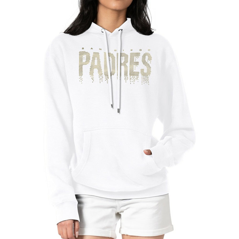 White San Diego Padres G-III 4Her by Carl Banks Women's Metallic Drop Fleece Hoodie
