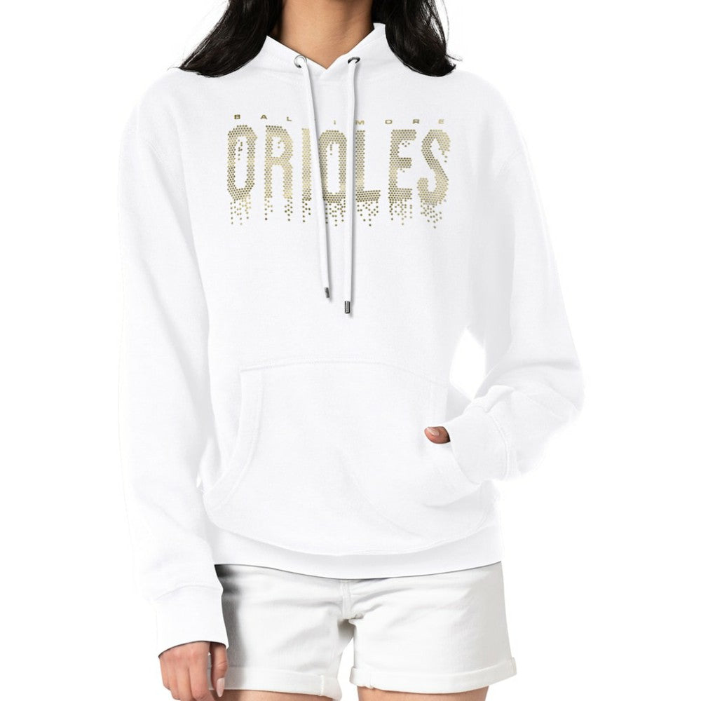 White Baltimore Orioles G-III 4Her by Carl Banks Women's Metallic Drop Fleece Hoodie