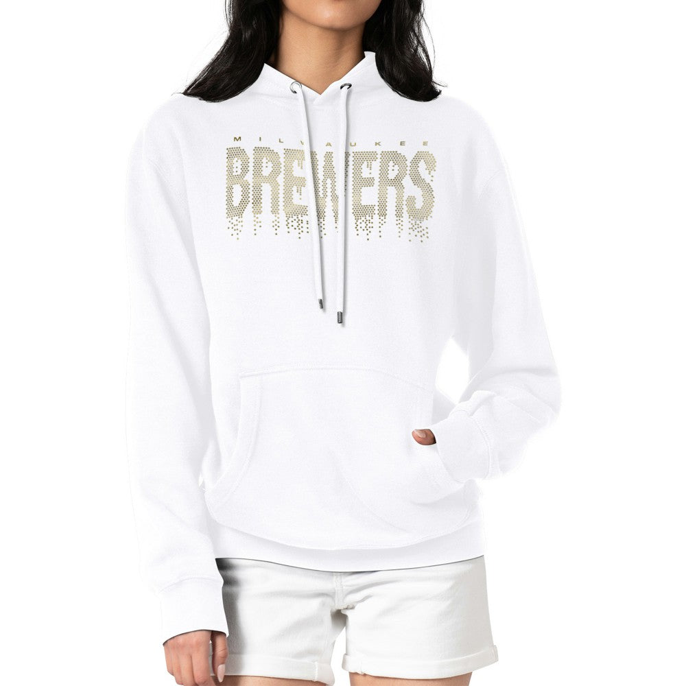 White Milwaukee Brewers G-III 4Her by Carl Banks Women's Metallic Drop Fleece Hoodie