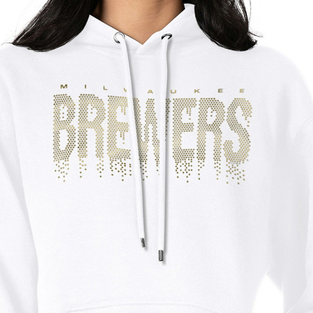 White Milwaukee Brewers G-III 4Her by Carl Banks Women's Metallic Drop Fleece Hoodie