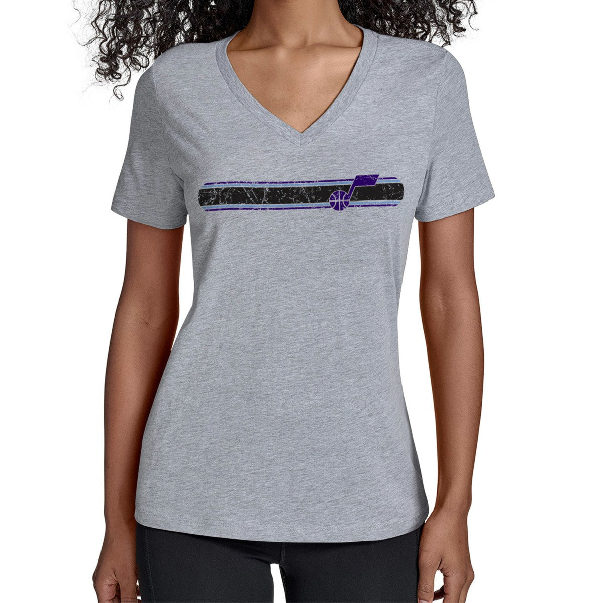 Utah Jazz Starter Women's Team Stripe V-Neck T-Shirt