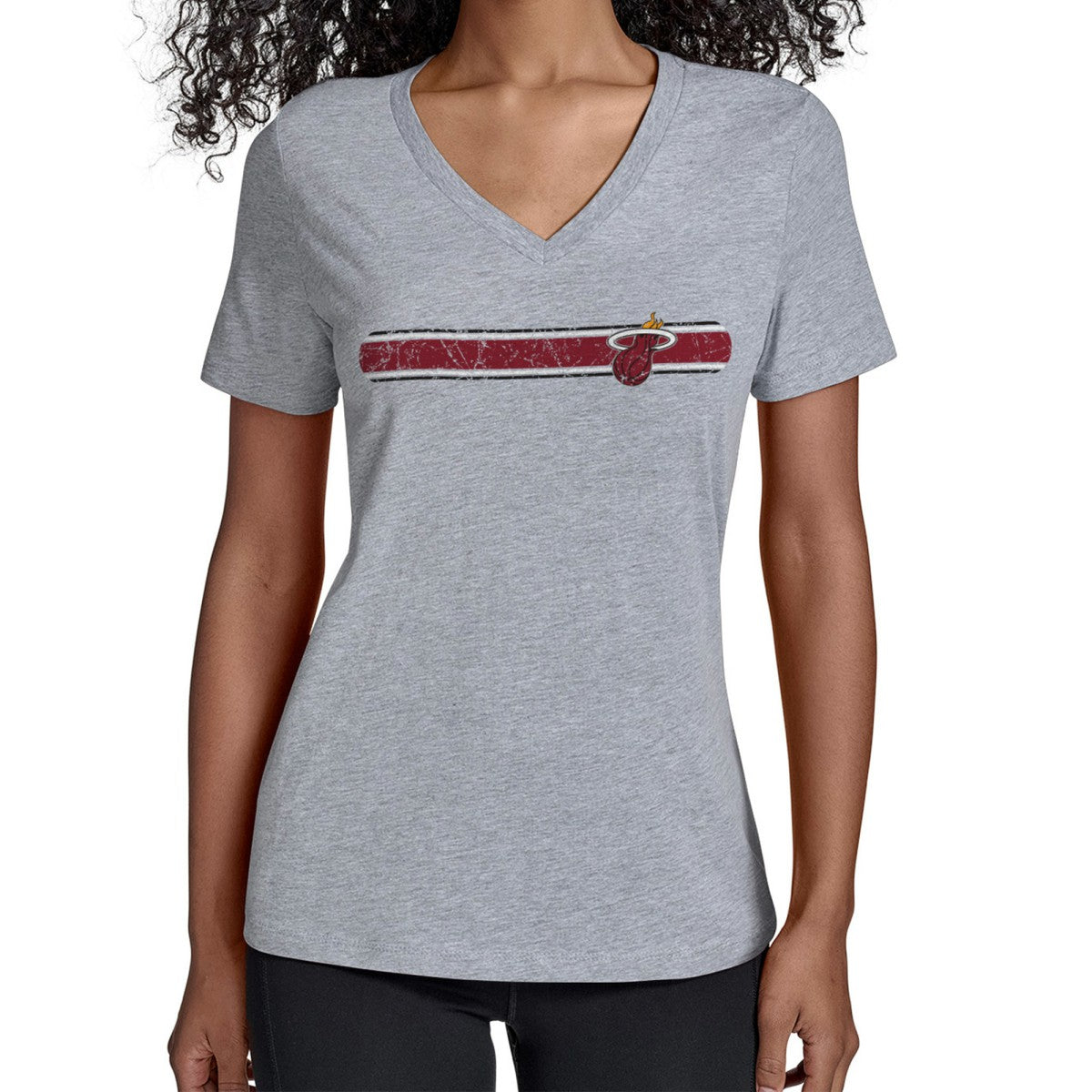 Miami Heat Starter Women's Team Stripe V-Neck T-Shirt