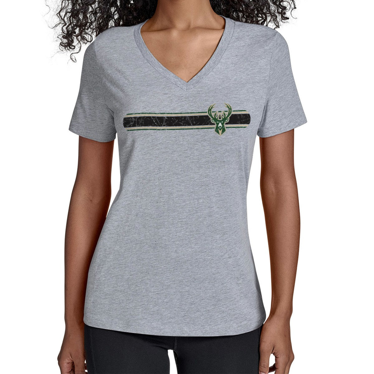 Milwaukee Bucks Starter Women's Team Stripe V-Neck T-Shirt