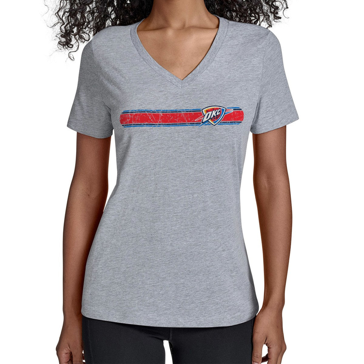 Oklahoma City Thunder Starter Women's Team Stripe V-Neck T-Shirt