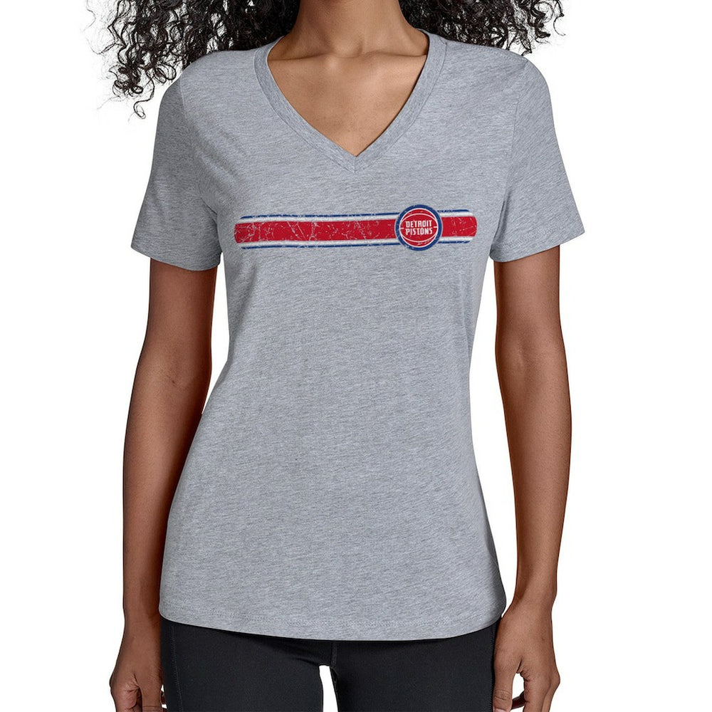 Detroit Pistons Starter Women's Team Stripe V-Neck T-Shirt sale