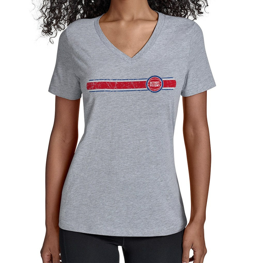 Detroit Pistons Starter Women's Team Stripe V-Neck T-Shirt sale