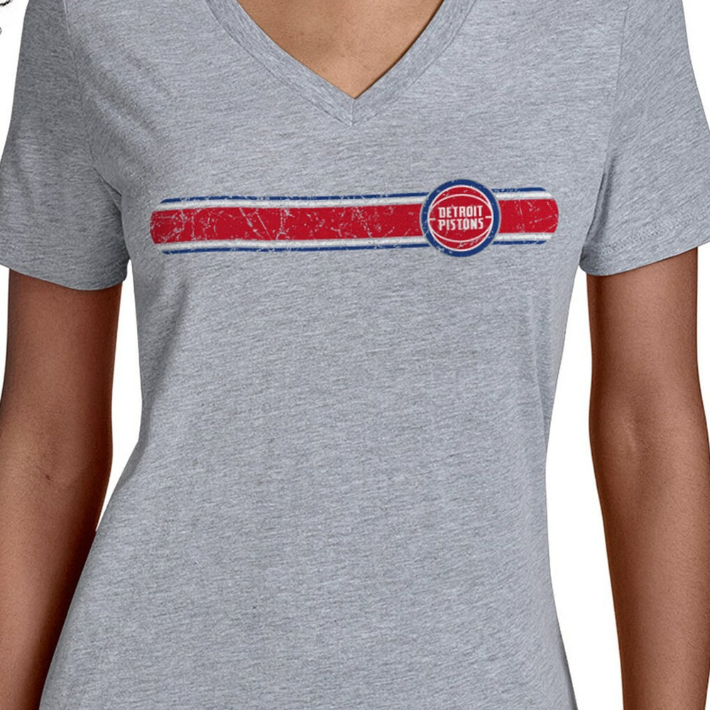 Detroit Pistons Starter Women's Team Stripe V-Neck T-Shirt sale
