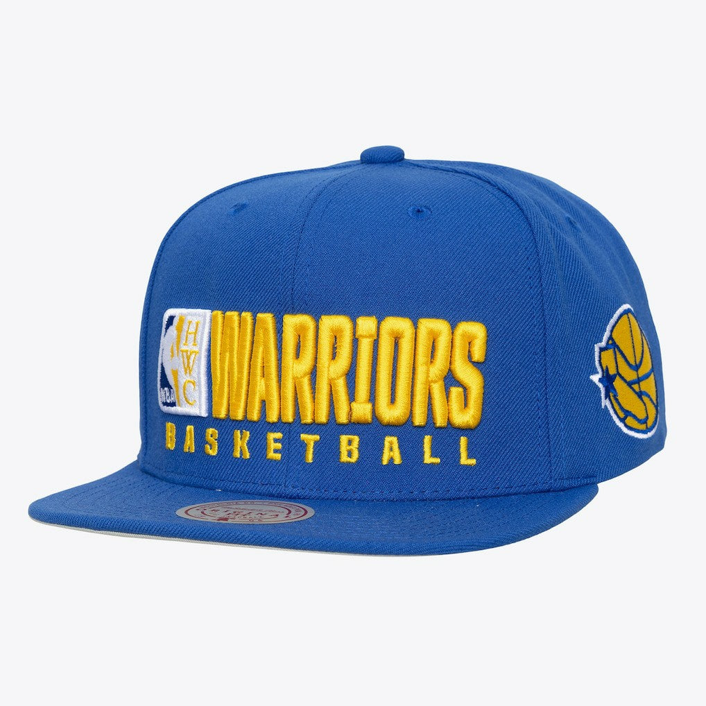 Mitchell & Ness Golden State Warriors Hardwood Classics Old School Stacked Text Snapback Hat sale