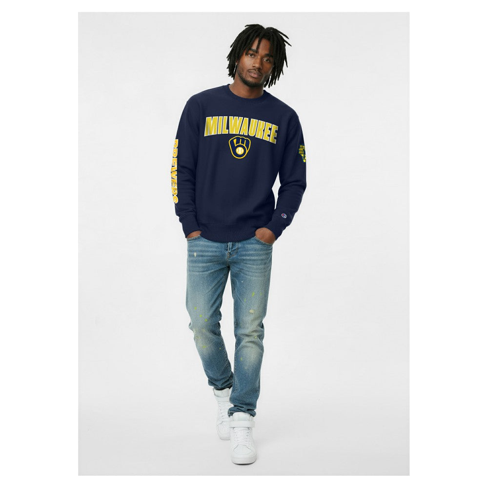Navy Milwaukee Brewers Champion Reverse Weave Chenille Sweatshirt