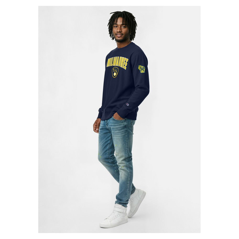 Navy Milwaukee Brewers Champion Reverse Weave Chenille Sweatshirt
