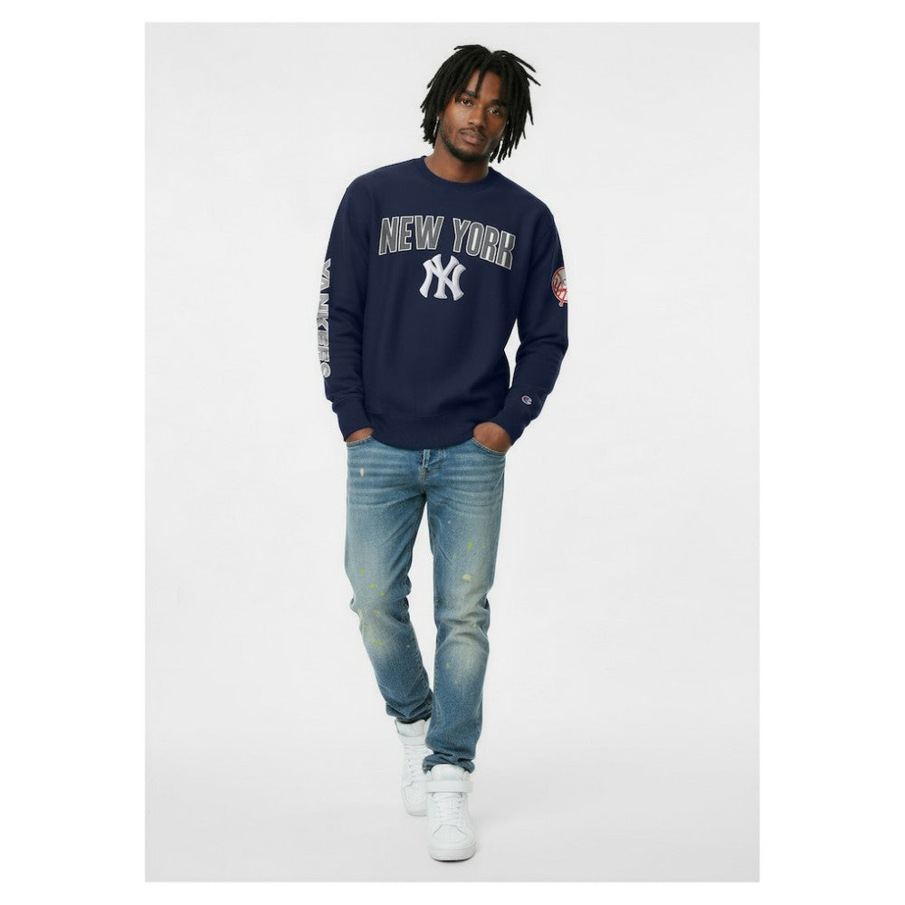 Navy New York Yankees Champion Reverse Weave Chenille Sweatshirt