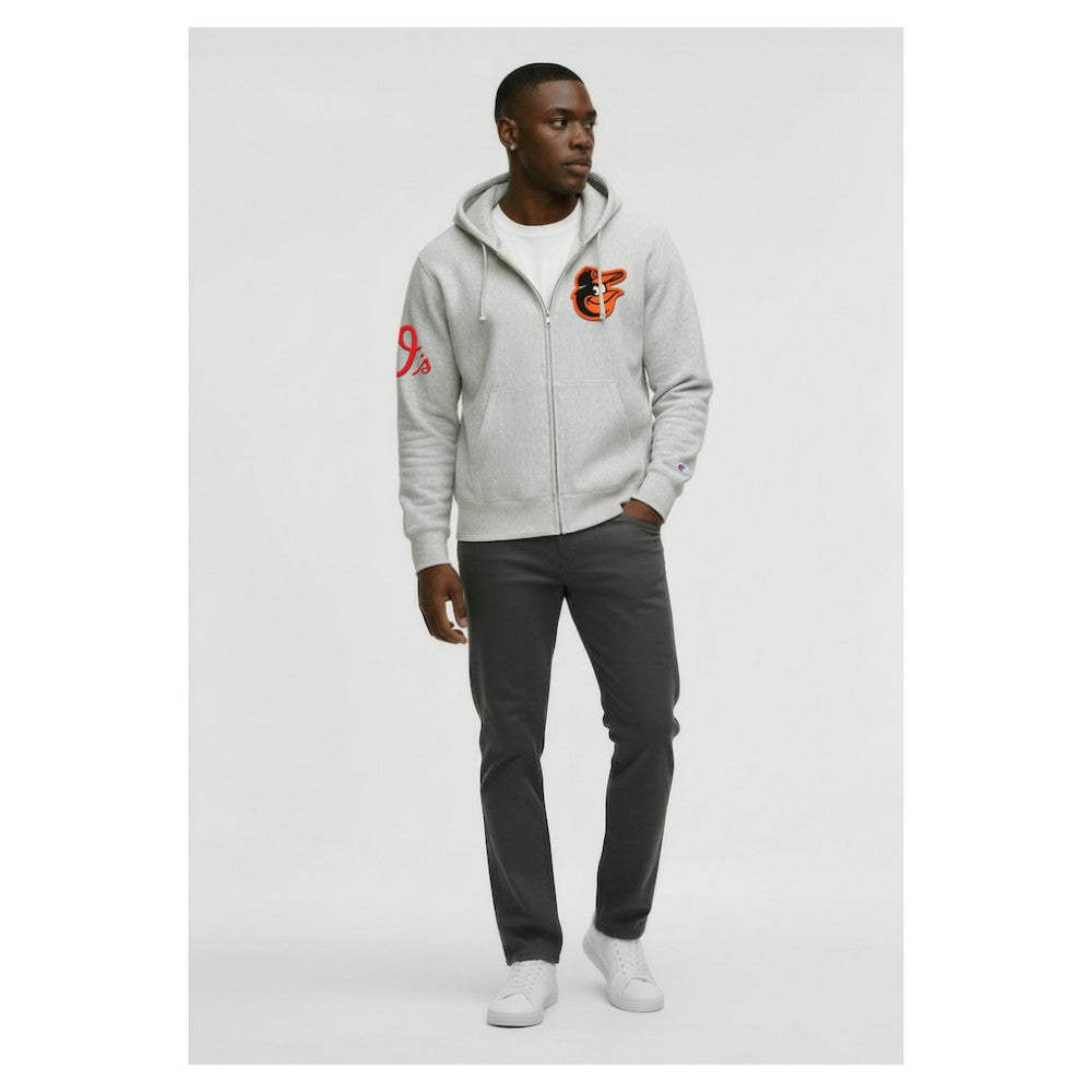 Gray Baltimore Orioles Champion Reverse Weave Chenille Full-Zip Hoodie