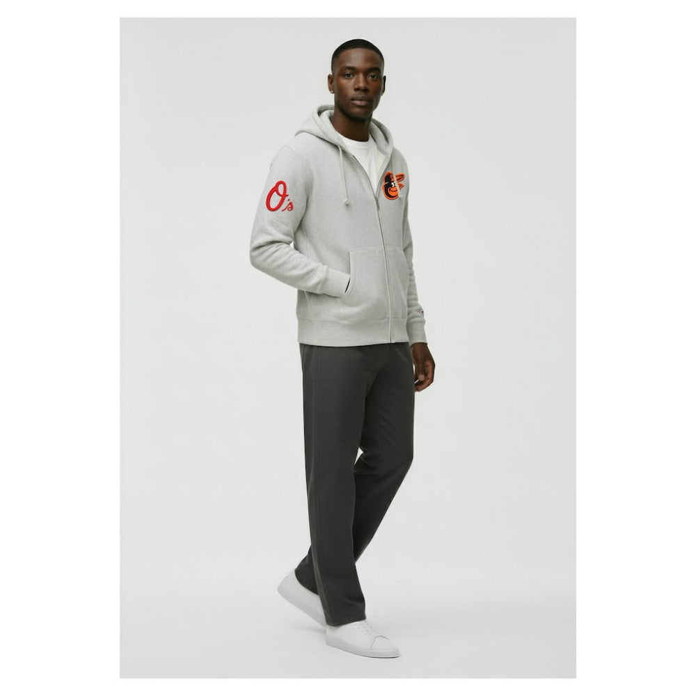 Gray Baltimore Orioles Champion Reverse Weave Chenille Full-Zip Hoodie