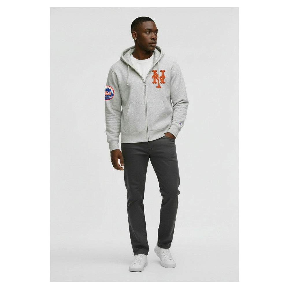 Gray New York Mets Champion Reverse Weave Chenille Full-Zip Hoodie