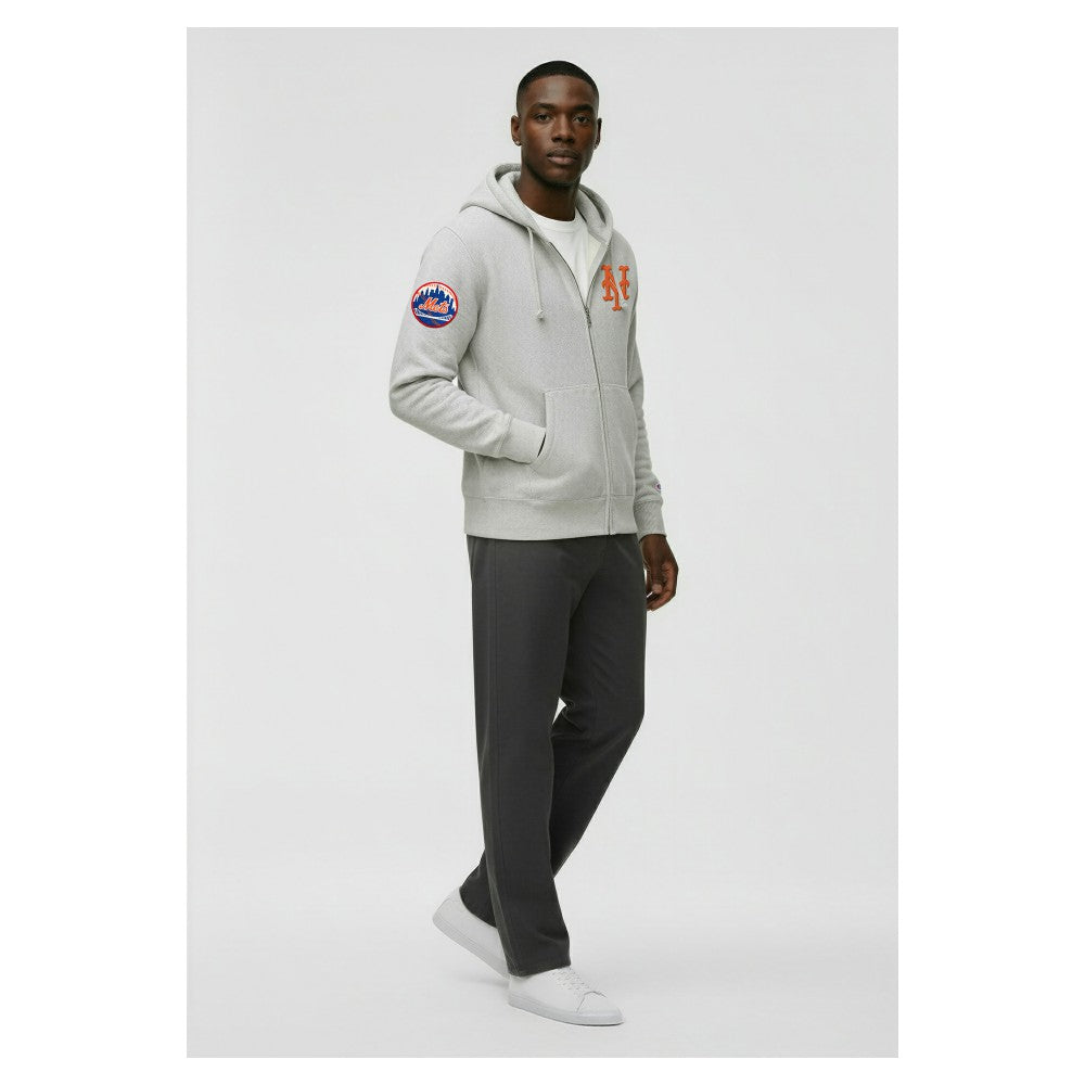 Gray New York Mets Champion Reverse Weave Chenille Full-Zip Hoodie