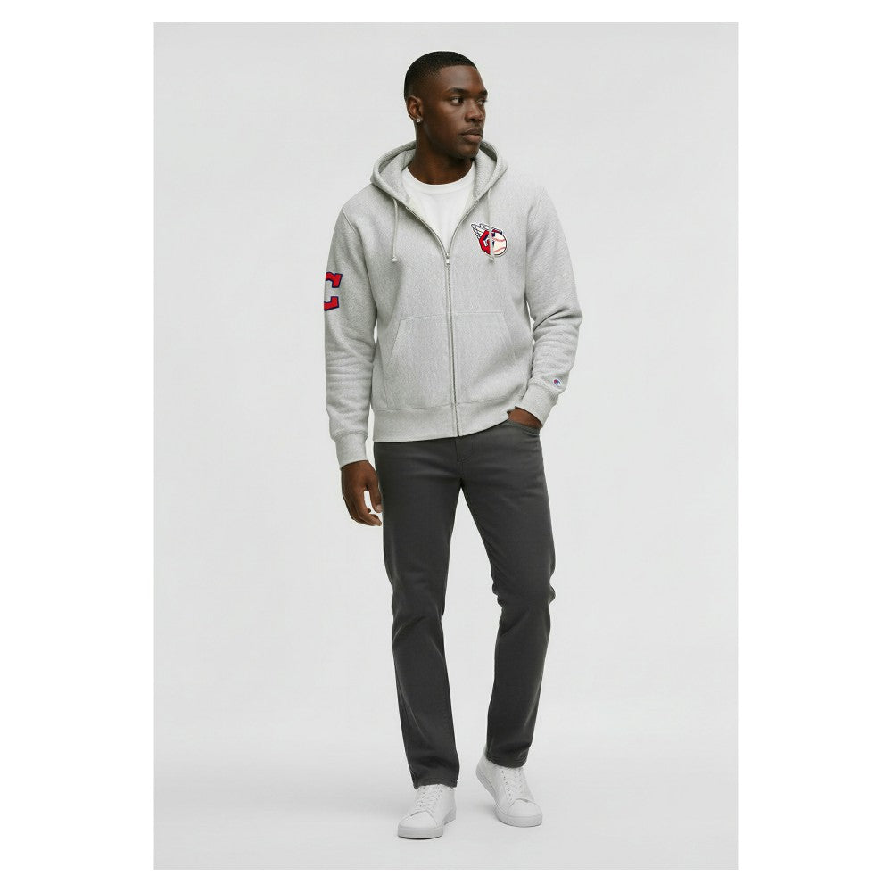 Gray Cleveland Guardians Champion Reverse Weave Chenille Full-Zip Hoodie