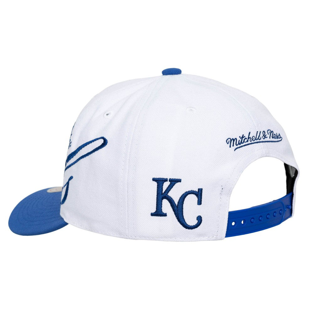 White/Royal Kansas City Royals Mitchell & Ness Unisex XL Script Pro Crown Snapback Hat