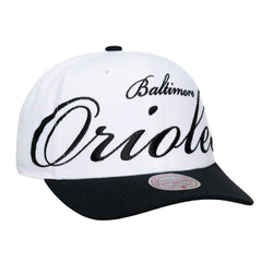 White/Black Baltimore Orioles Mitchell & Ness Unisex XL Script Pro Crown Snapback Hat