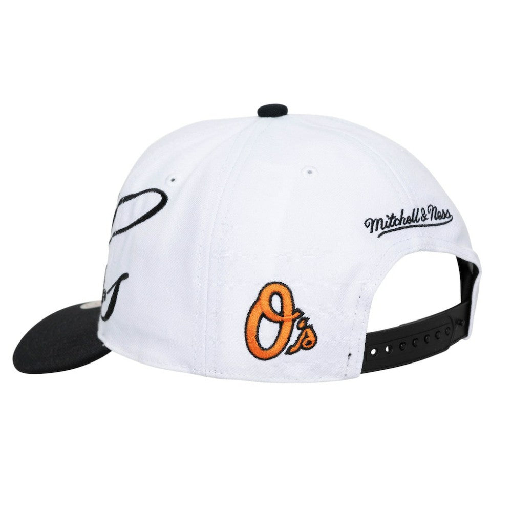 White/Black Baltimore Orioles Mitchell & Ness Unisex XL Script Pro Crown Snapback Hat