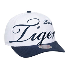 White/Navy Detroit Tigers Mitchell & Ness Unisex XL Script Pro Crown Snapback Hat