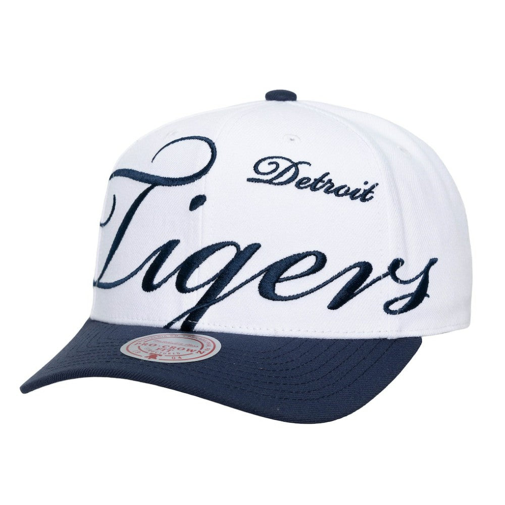 White/Navy Detroit Tigers Mitchell & Ness Unisex XL Script Pro Crown Snapback Hat