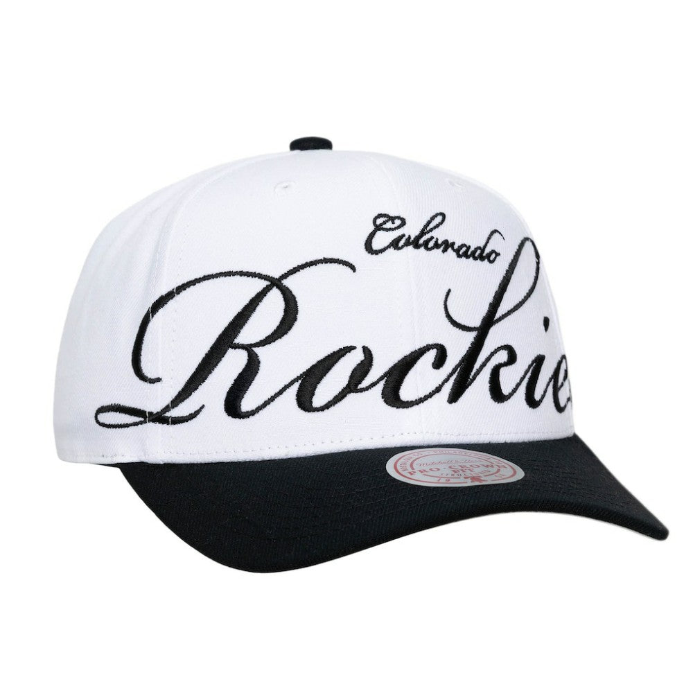 White/Black Colorado Rockies Mitchell & Ness Unisex XL Script Pro Crown Snapback Hat