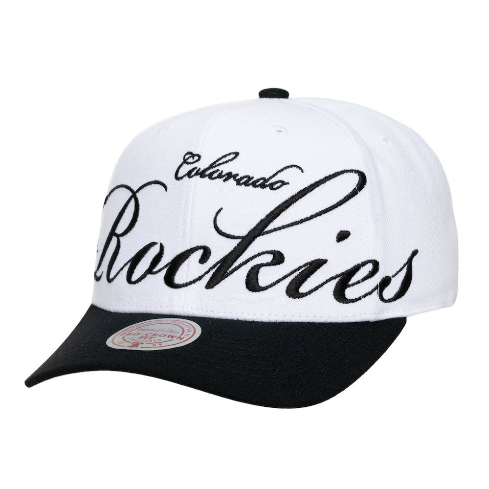 White/Black Colorado Rockies Mitchell & Ness Unisex XL Script Pro Crown Snapback Hat